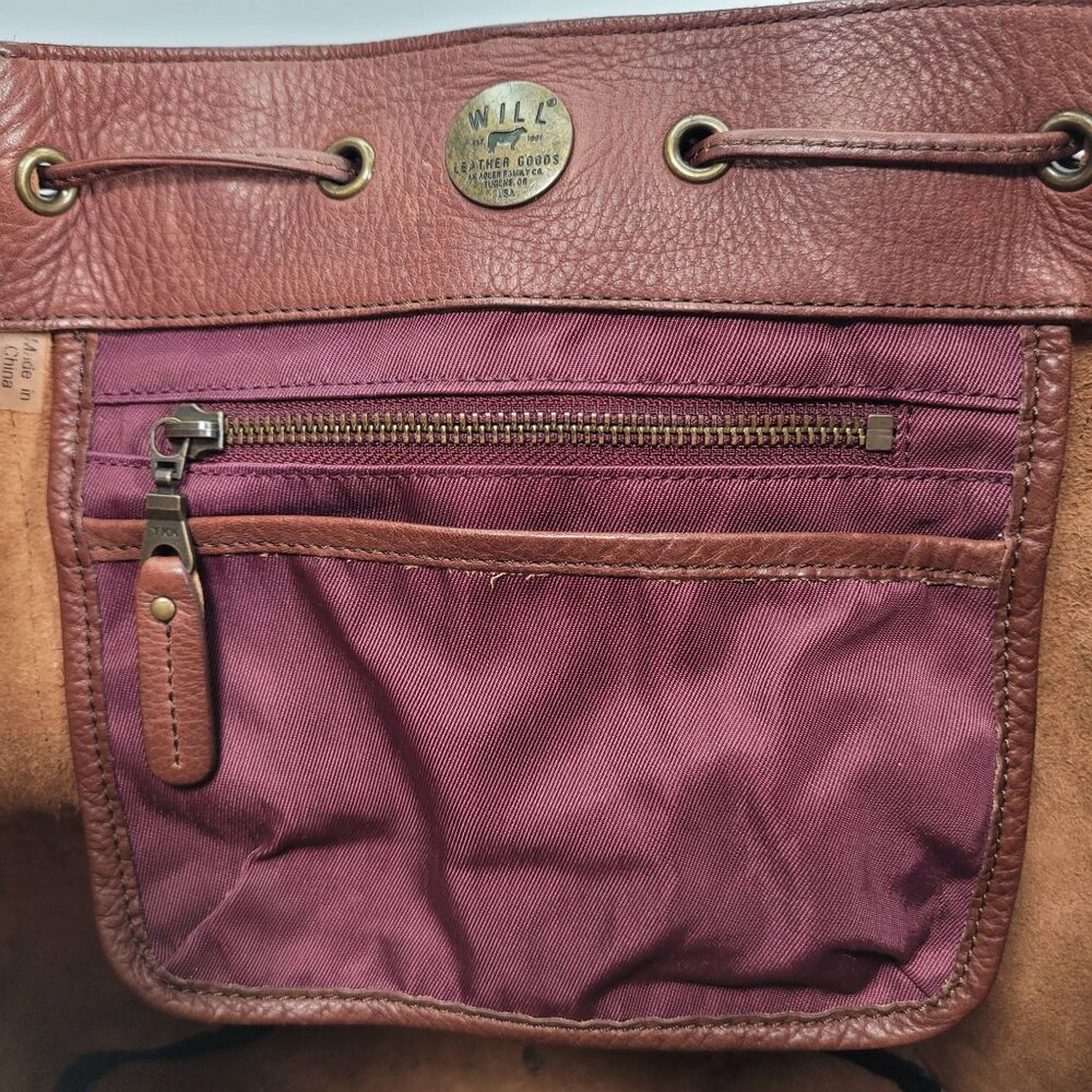 Will Leather Goods Brown Leather Backpack W Multiple Pockets & Adjustable Straps - Picture 6 of 10